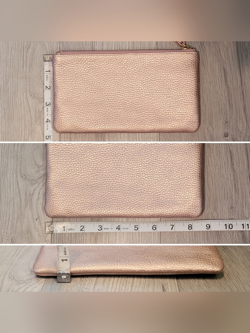 14th & Union Metallic Rose Gold Pebble Leather Wristlet Gold Accents, 8.5"x4.5" - Picture 4 of 15